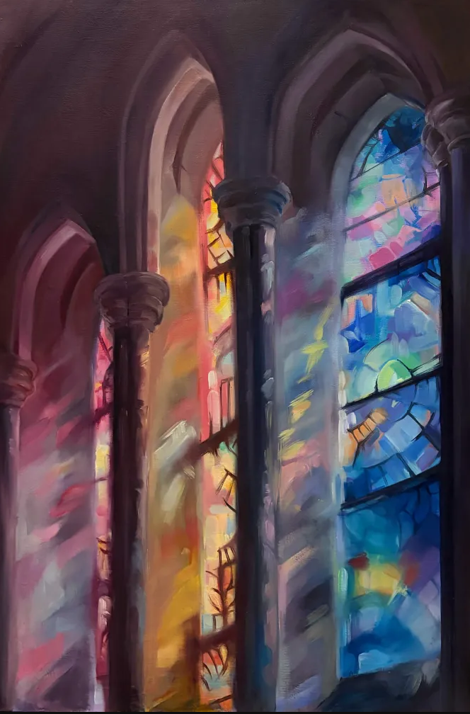 Stained Glass painting with projected light animation